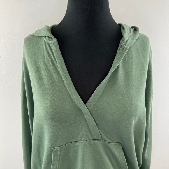 Sweaty Betty Green Hoodie V-Neck Long Sleeve Fleece Pullover Size L Large - Picture 3 of 10